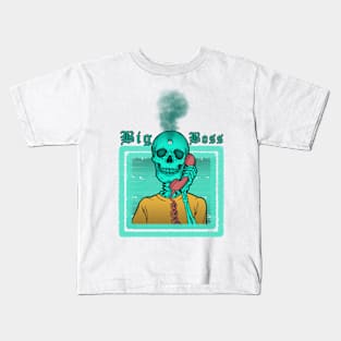 Calling The Big Boss ( Cool Skeleton Was Shooted On The Skull ) Kids T-Shirt